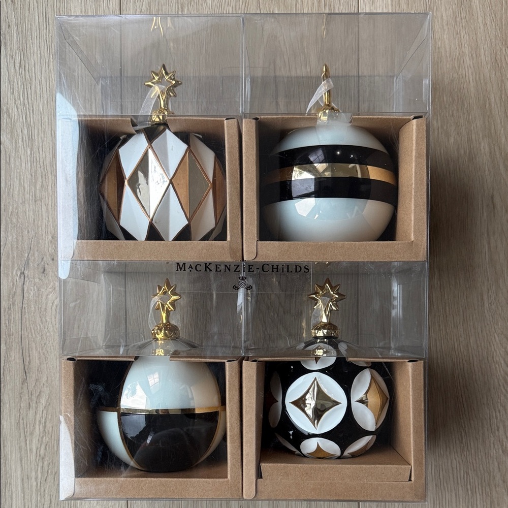 MacKenzie-Childs Black, White, and Gold Ornaments Set
